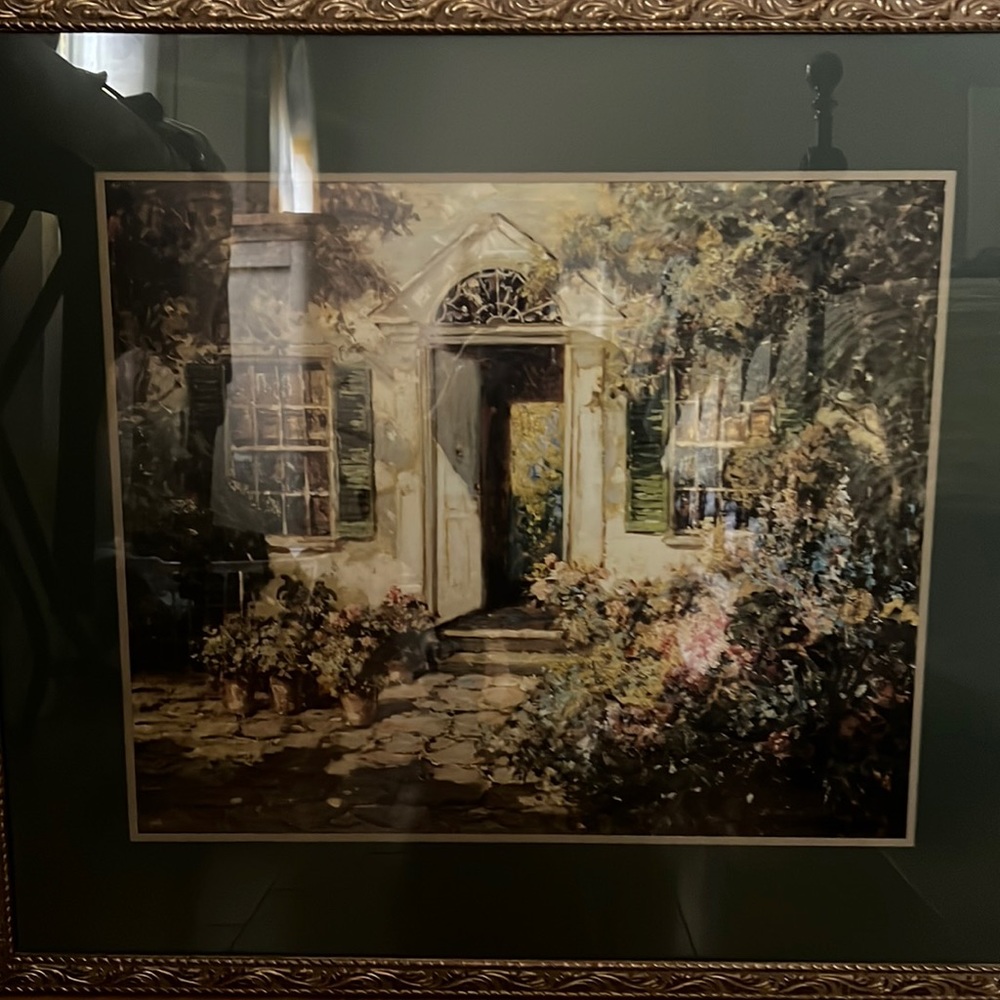 Cottage Entrance Art Print in Green and Cream - Unbranded